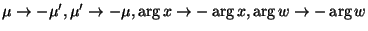 $ \mu \to - \mu', \mu' \to - \mu, \arg x \to -
\arg x, \arg w \to - \arg w$