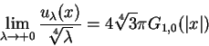 \begin{displaymath}
\lim_{\lambda\to +0}{u_\lambda(x)\over \sqrt[4]{\lambda}}=4\sqrt[4]{3}\pi G_{1,0}(\vert x\vert)
\end{displaymath}