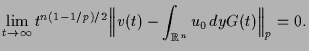 $\displaystyle \lim_{t\to\infty} t^{n(1-1/p)/2}\Big\Vert v(t)- \int_{{\mathbb{R}}^n}u_0\,dy G(t)\Big\Vert _p=0.$