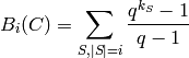 B_i(C) = \sum_{S, |S|=i} \frac{q^{k_S}-1}{q-1}