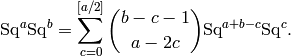 \text{Sq}^a \text{Sq}^b   = \sum_{c=0}^{[a/2]} \binom{b-c-1}{a-2c} \text{Sq}^{a+b-c} \text{Sq}^c.